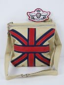 A union jack pattern cross body bag in cream ground 21 x 24cm.