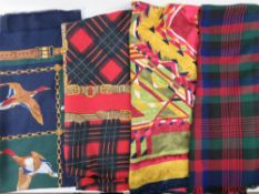 Four large size scarves including one with duck pattern upon.
