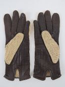 A pair of driving gloves in leather and crochet fabric