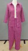A Cotswold Collection light jacket and trousers in pink with shell buttons, UK size 8,