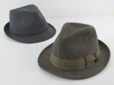 A 20% wool trilby approx size 7 1/4, together with a vintage felt trilby approx size 7.