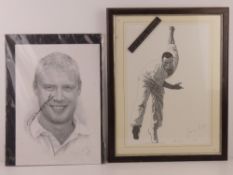 A signed print of Wes Hall, West Indian