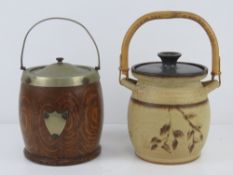 A wooden wafer / biscuit barrel together