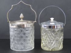 Two cut glass wafer / biscuit barrels, o