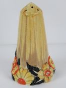 A Clarice Cliff conical sugar shaker in
