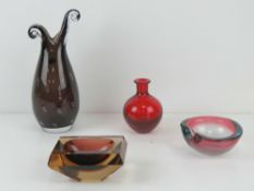 Four assorted art glass vases and bowls