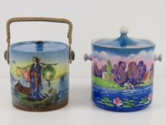 Two scenic wafer / biscuit barrels, one