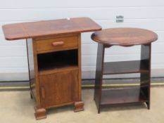 An unusual 1940s oak drop leaf bedside c