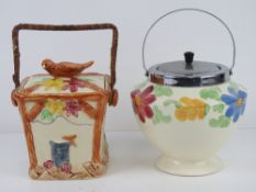 Two hand painted wafer / biscuit barrels