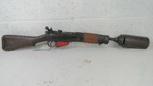 A deactivated Lee Enfield grenade launcher, having working bolt action.