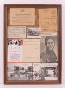 A montage of WWII ephemera inc rations books,
