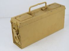 A WWII German MG34/ MG42 Afrika Korp ammo tin, with makers mark bzl and Waffenamt, dated 1941.
