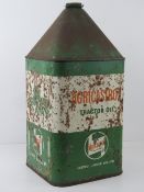 A vintage Agricastrol tractor square shaped oil drum with integral handle and conical pouring spout,