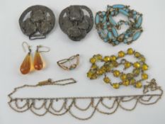 A small quantity of finely made vintage jewellery; citrine glass drop earrings,