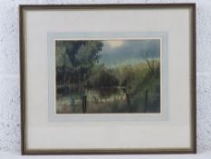 Peter Atkin, watercolour entitled 'The Dark Pool Barnwell', signed and dated 1985, framed,