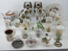 A pair of Staffordshire style seated Springer Spaniels, a/f.