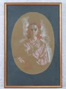 H Bird, chalk on brown paper, half length portrait study of a woman, oval mount, framed and glazed,