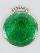 A delightful HM silver and emerald green guilloche enamel mirror, slightly a/f,