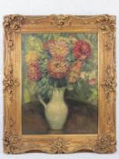 GHB (George) Holland (1901-1987), oil on canvas, entitled 'Crysanthumums at Night',