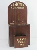 A 20th century mahogany 'Customer Comments' box, 58cm high.