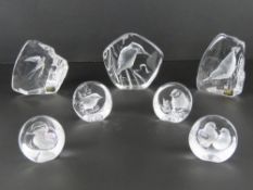 Mats Jonasson Swedish lead crystal paperweights; ornithology interest including Swift, Kingfisher,