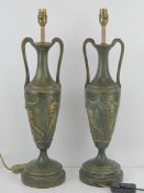 A pair of large classical style table lamps in the form of Grecian urns,