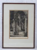 Print; monochromatic study of the Church of the Holy Sepulcher, Northampton, by J S Adams 1925,