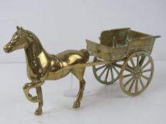 A brass horse and cart figurine standing 14cm high.