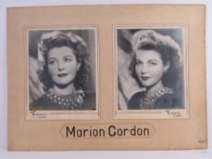 Two monochromatic original press photographs for the actress Marion Gordon,