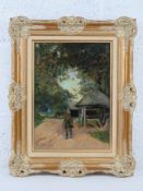 Sir Alfred East RA (1849-1911) oil on board, 'Early Autumn a Warwickshire Road' inscribed to back,