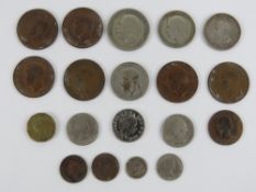 A small quantity of coinage including a 1927 Parliament House Australia one Florin coin,