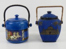 Two decorative wafer / biscuit barrels, one hand painted in an Eastern design,
