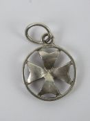 A silver Maltese Cross pendant, having M