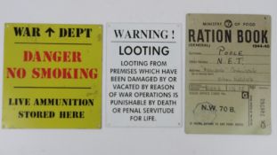 Three contemporary metal signs 'Ration b
