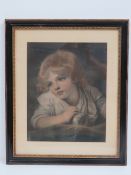 Print; study of a Georgian child of angelic quality within Hogarth frame, 47 x 56cm.
