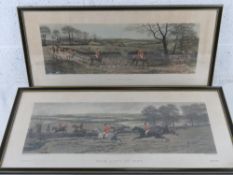Four hunting themed hand coloured engravings, all in Hogarth frames, painted by E.A.S Douglas,