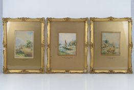 A set of three watercolours by Claude Wane, entitled 'Fisherman's Cottage Anglesey' and Fishermen'