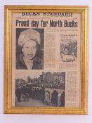 An original copy of the Bucks Standard front page dated Friday 8th April 1966 for the visit of HM