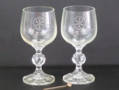 Rotary Club; a pair of stemmed glasses etched Rotary Club of Spennymoor 21st Anniversary 1966-1987