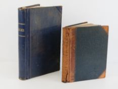Two vintage ledger books, one being leather half bound, both partially inscribed.