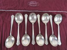 A set of eight HM silver soup spoons by William Hutton & Sons Ltd,