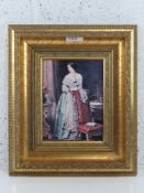Print entitled 'Baroness Burdett Coutts', pensive lady in lace shawl with mourning jewellery,