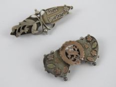 Two silver sweetheart brooches one having floral motif and 'Best Wishes' hallmarked Birmingham,