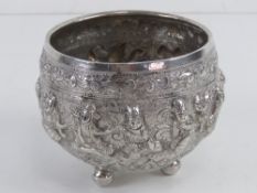 An antique Burmese white metal thabeik bowl (based on Burmese monks' begging or alms bowls) raised