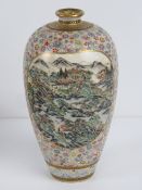 A single Japanese Satsuma bud vase having floral decoration with figural and scenic panels and