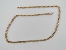 A 9ct rose gold watch chain, flattened curb link with clasp attached, hallmarked 375,