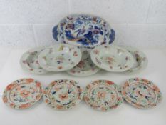 A set of five Mason's Ironstone bowls having Oriental peony design with butterflies upon.