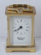 A fine heavy brass five glass carriage clock, enamel dial with eleven jewel movement,