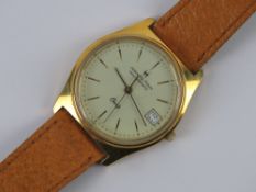 A vintage Hamilton Masterpiece gold plated wristwatch on pigskin leather strap,
