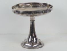 A silver plated tall tazza of Art Nouveau influence, 21cm dia, 21cm high, unnamed.